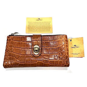 Patricia Nash Wallet Annesley Cognac Crocodile Leather Large NEW